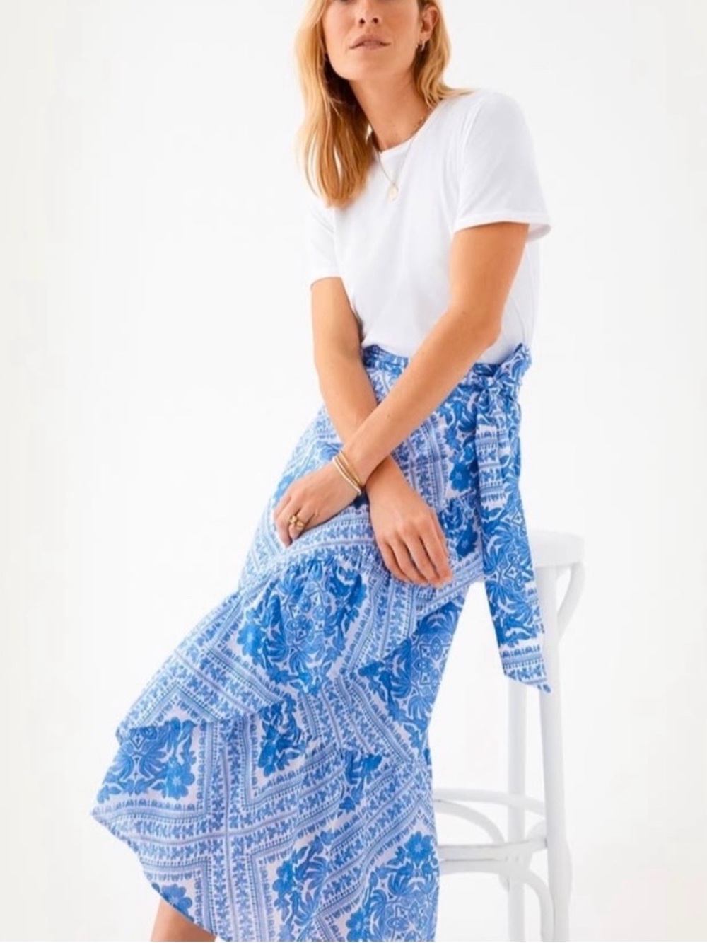 Vineyard Vines Katama Tile Blue and White Wrap Maxi Skirt